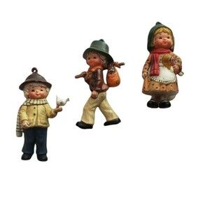 Vintage Children 3 Ornaments Girl Doll Boy Sack Dove Christmas Tree Holiday